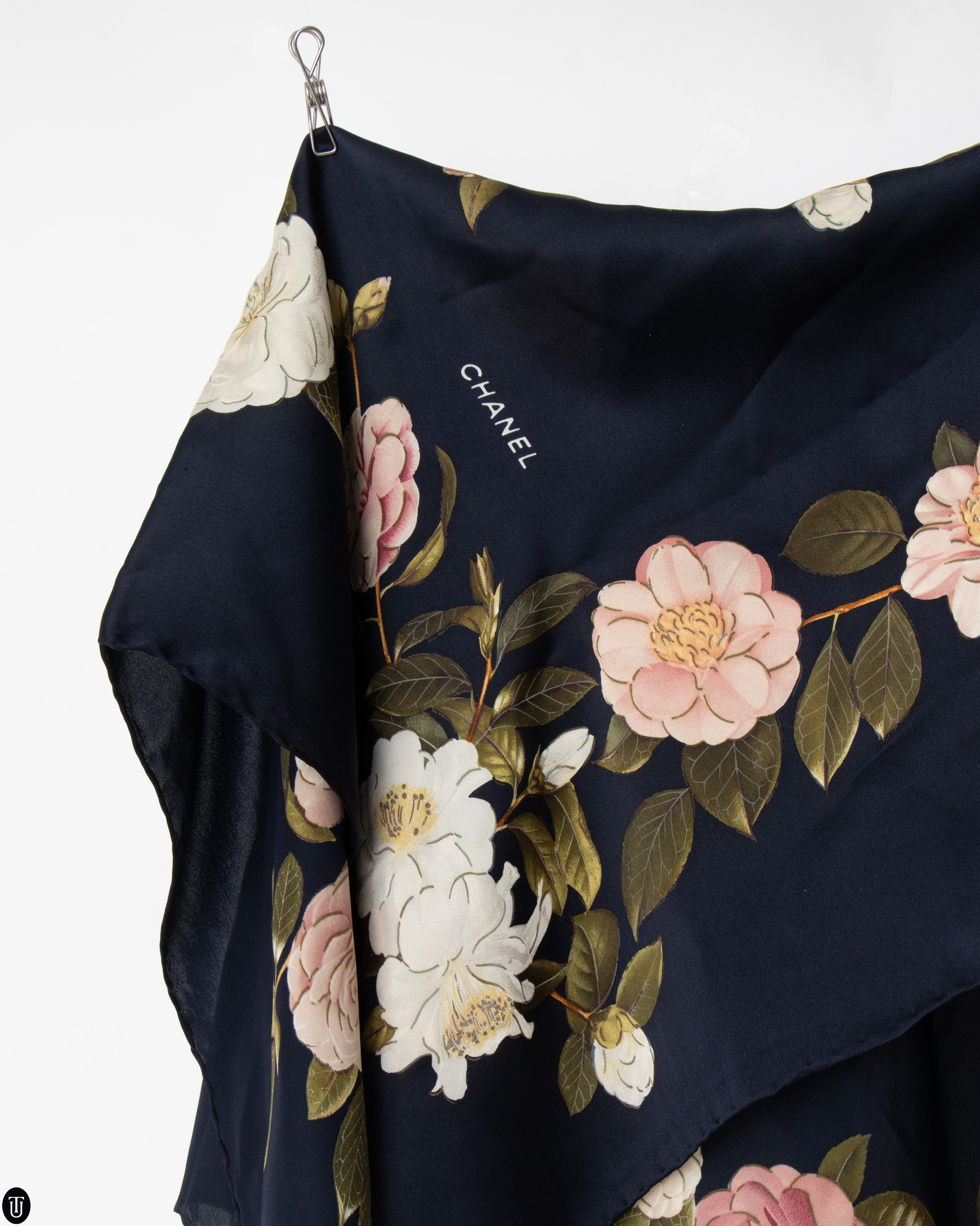 90's Chanel Silk Scarf with Rose Motif