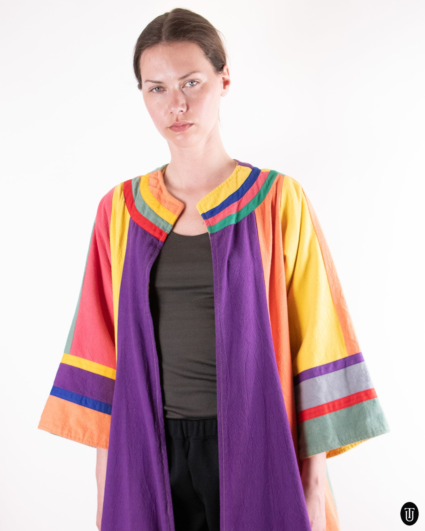 70's Rainbow Woven Cotton Cape S