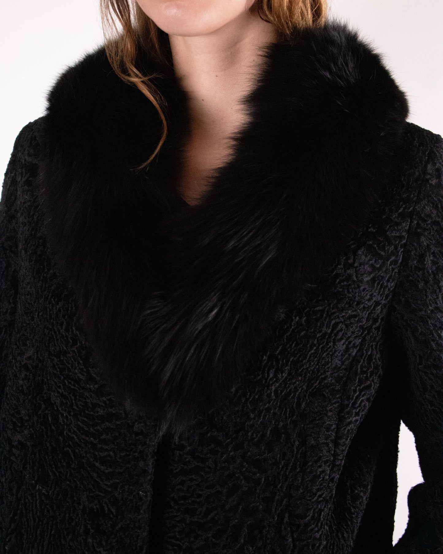 60's Christian Dior Black Broadtail and Mink Fur Coat M