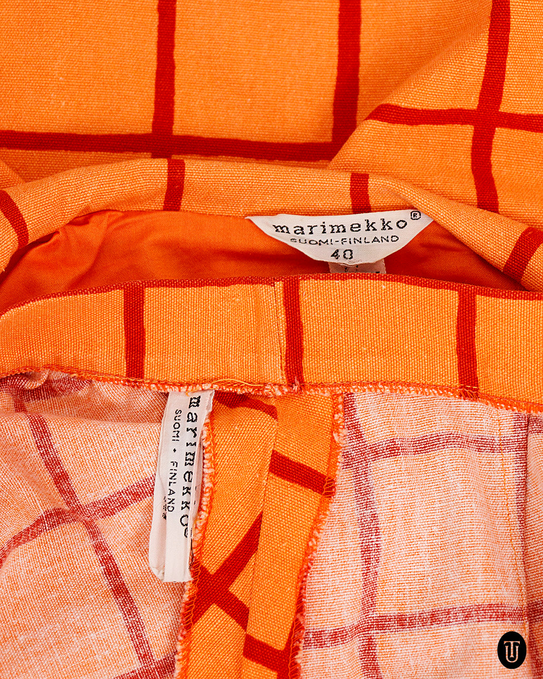 1960s Marimekko Orange Checkered Skirt Suit S