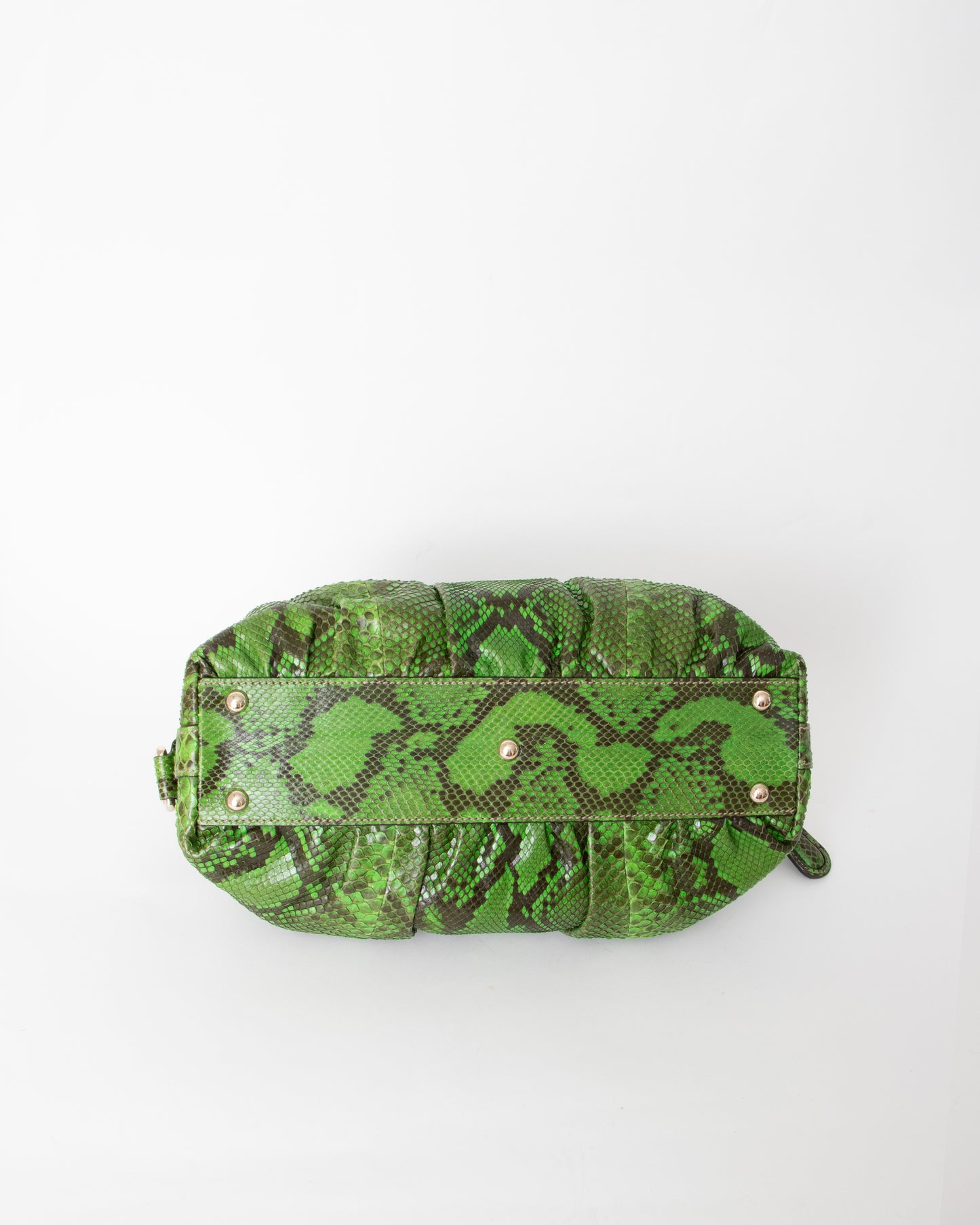 00s Gucci Green Python Pop Handbag with Bamboo Handle