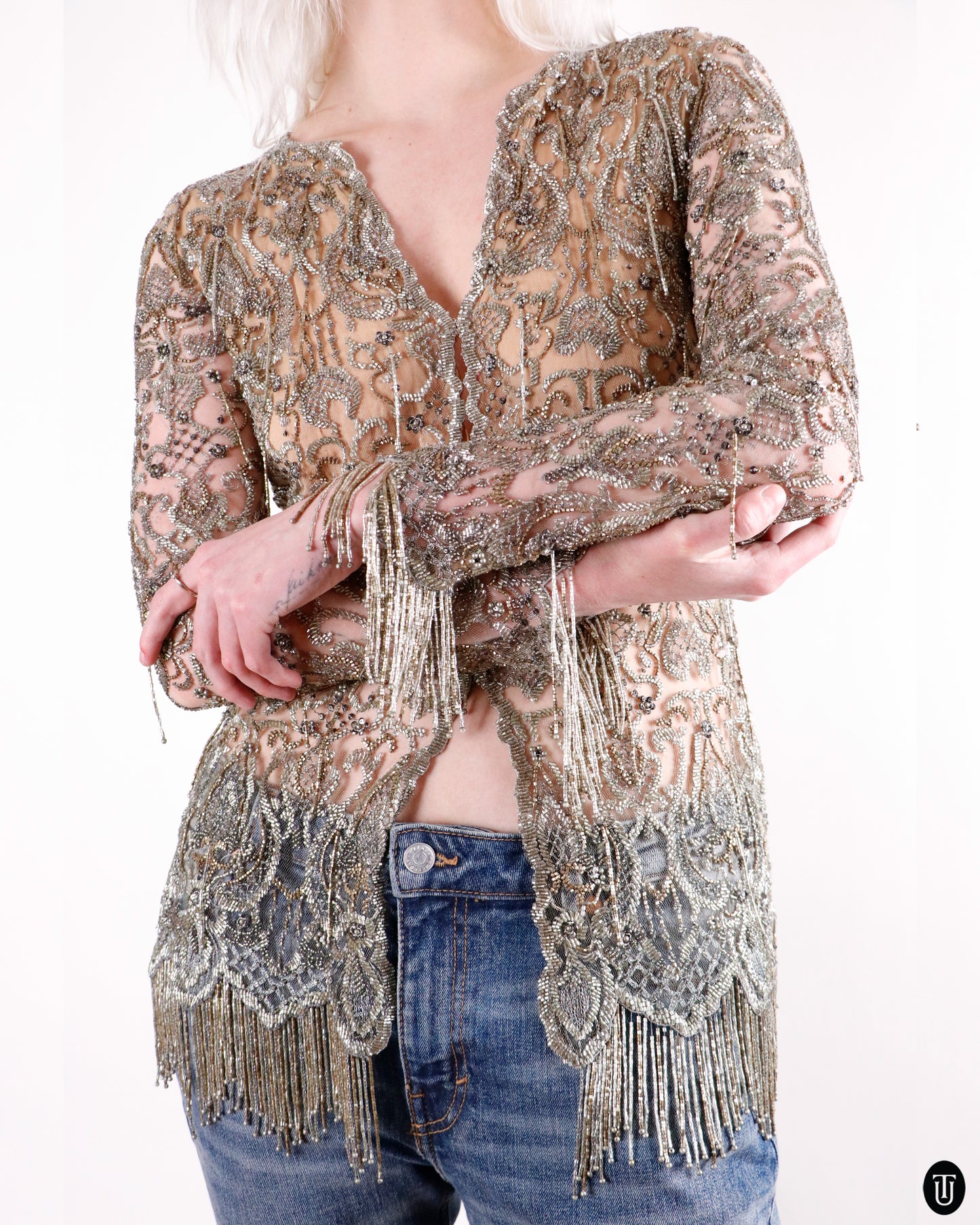 90's Balmain Haute Couture Beaded Top XS