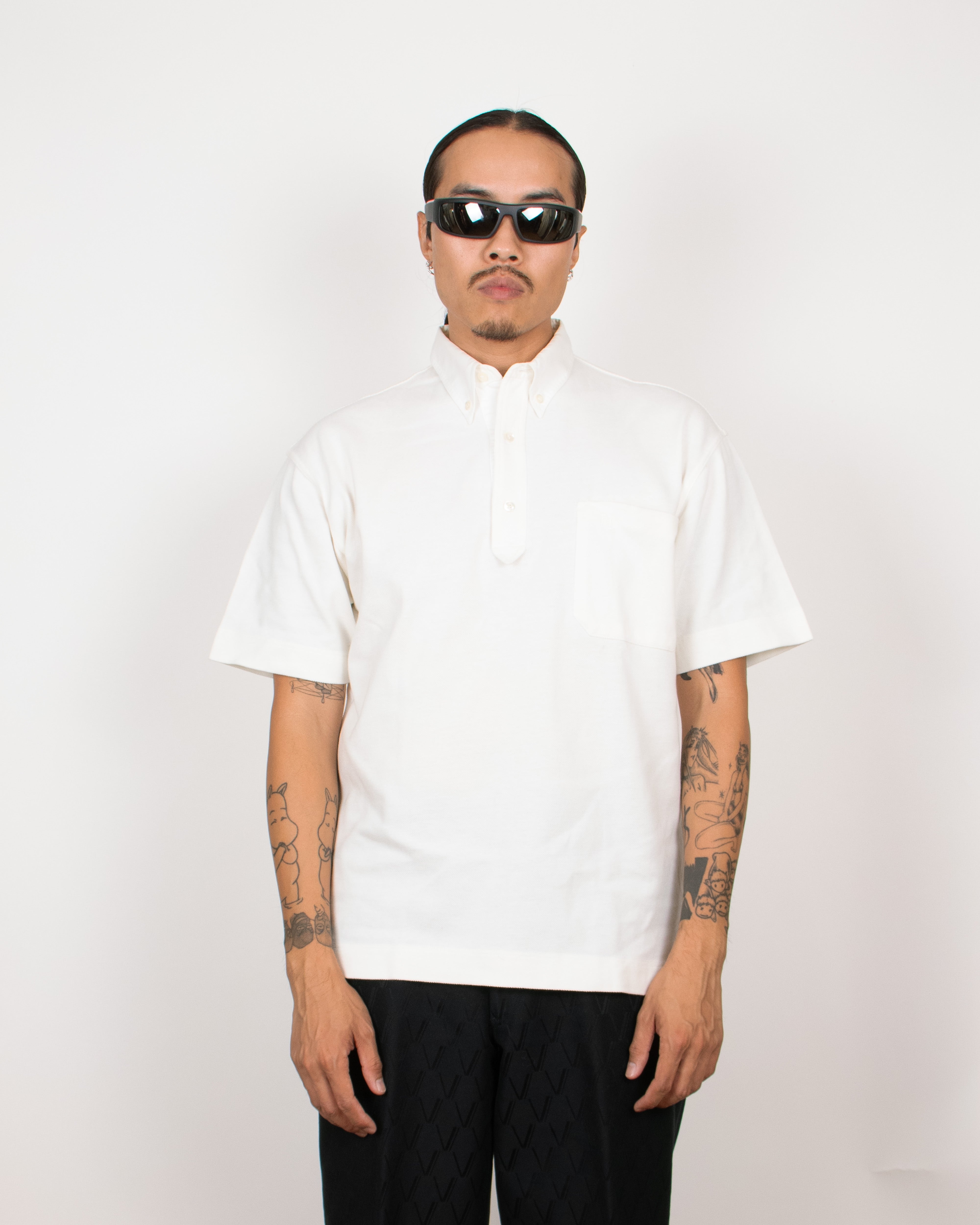 トップス HERMES S/S POLO CUTSEW WHITE M Hermes White Cotton Pique H Embroidered Buttoned Polo Shirt