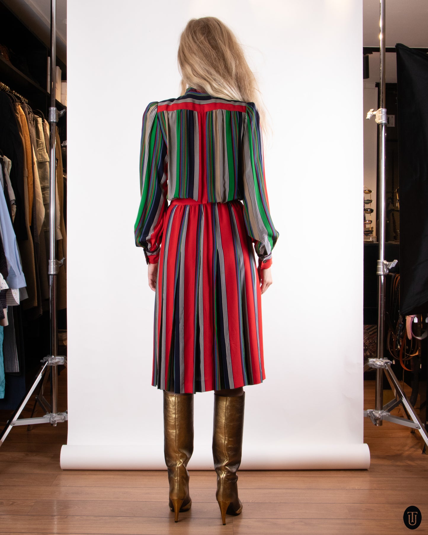 70's Yves Saint Laurent Silk Striped dress M