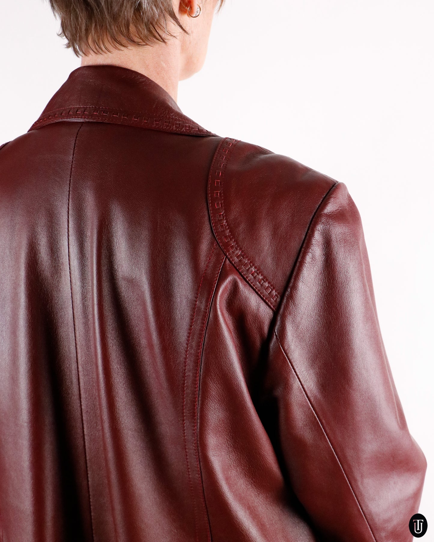 80's Tailored Burgundy Leather Jacket L