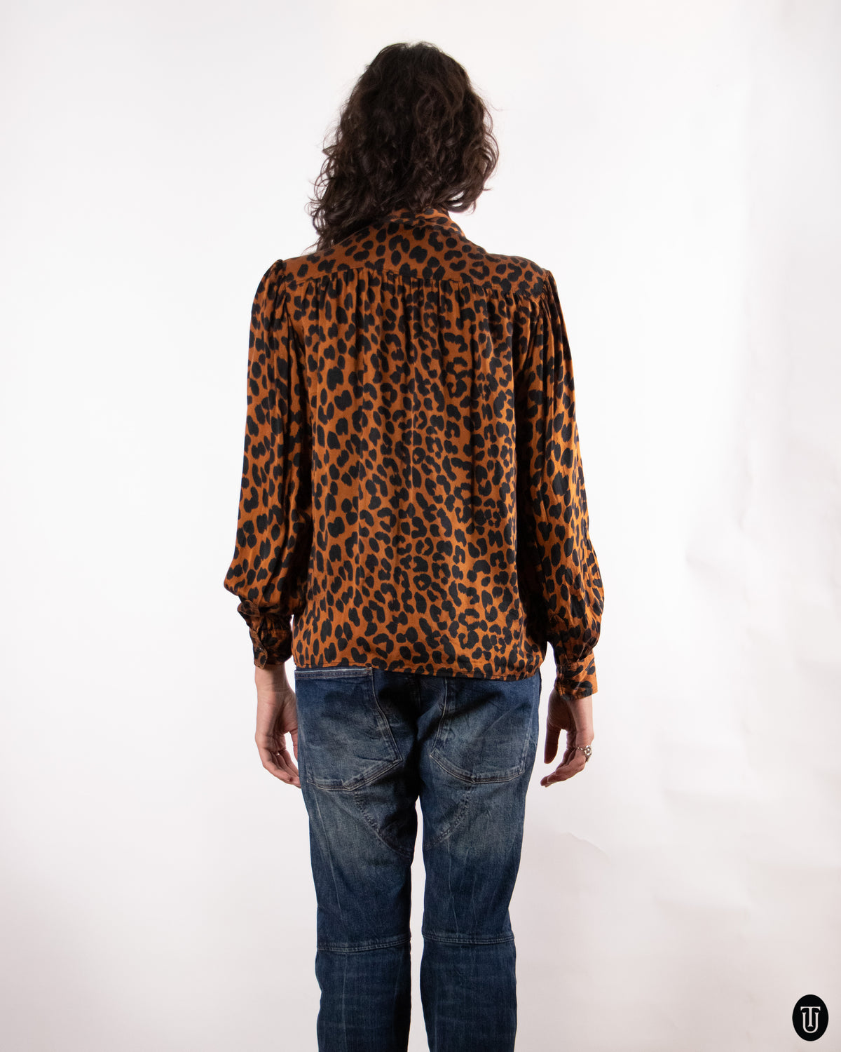 80's Yves Saint Laurent "Rive Gauche" Leopard Print Pussy Bow Blouse S