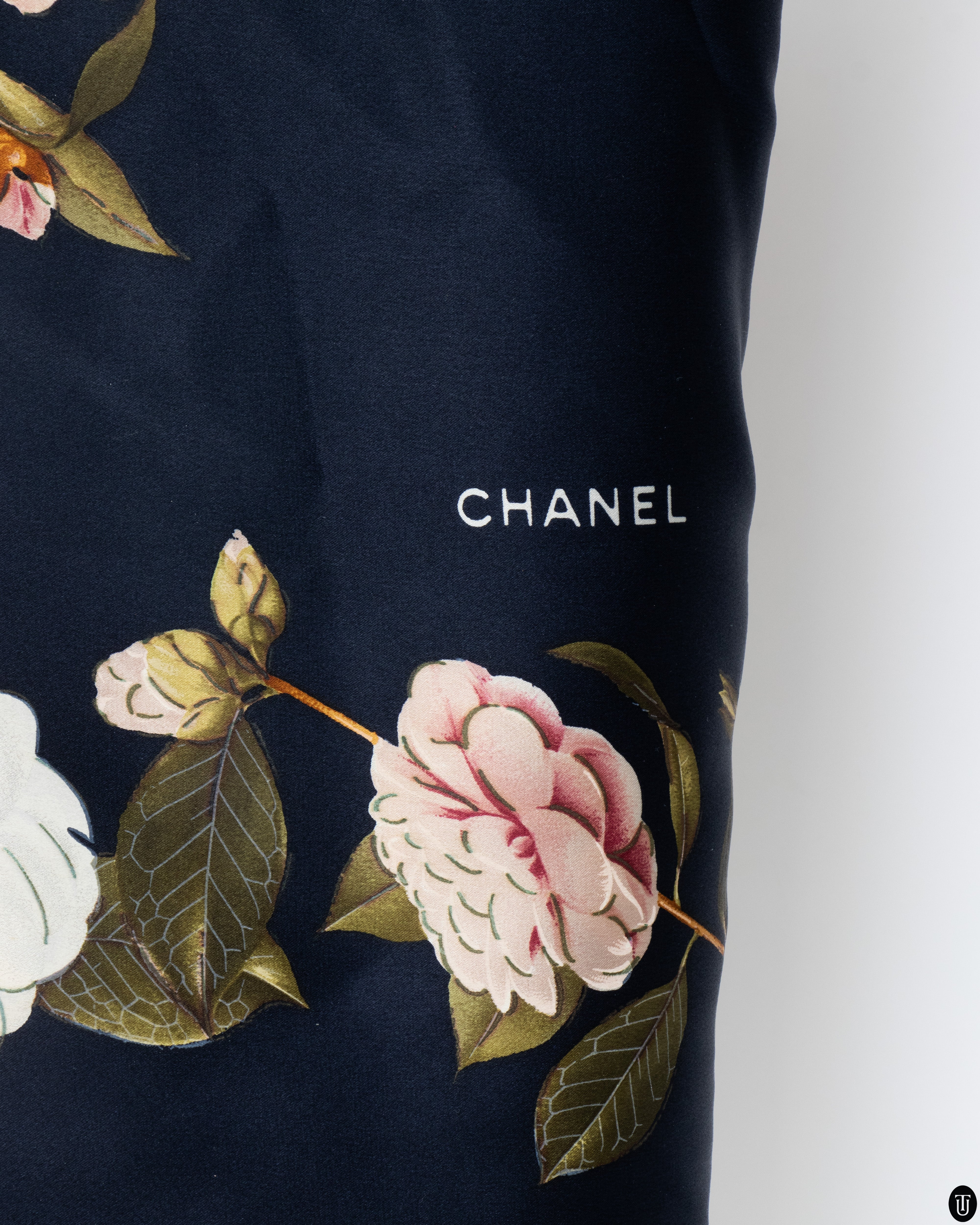 90's Chanel Silk Scarf with Rose Motif