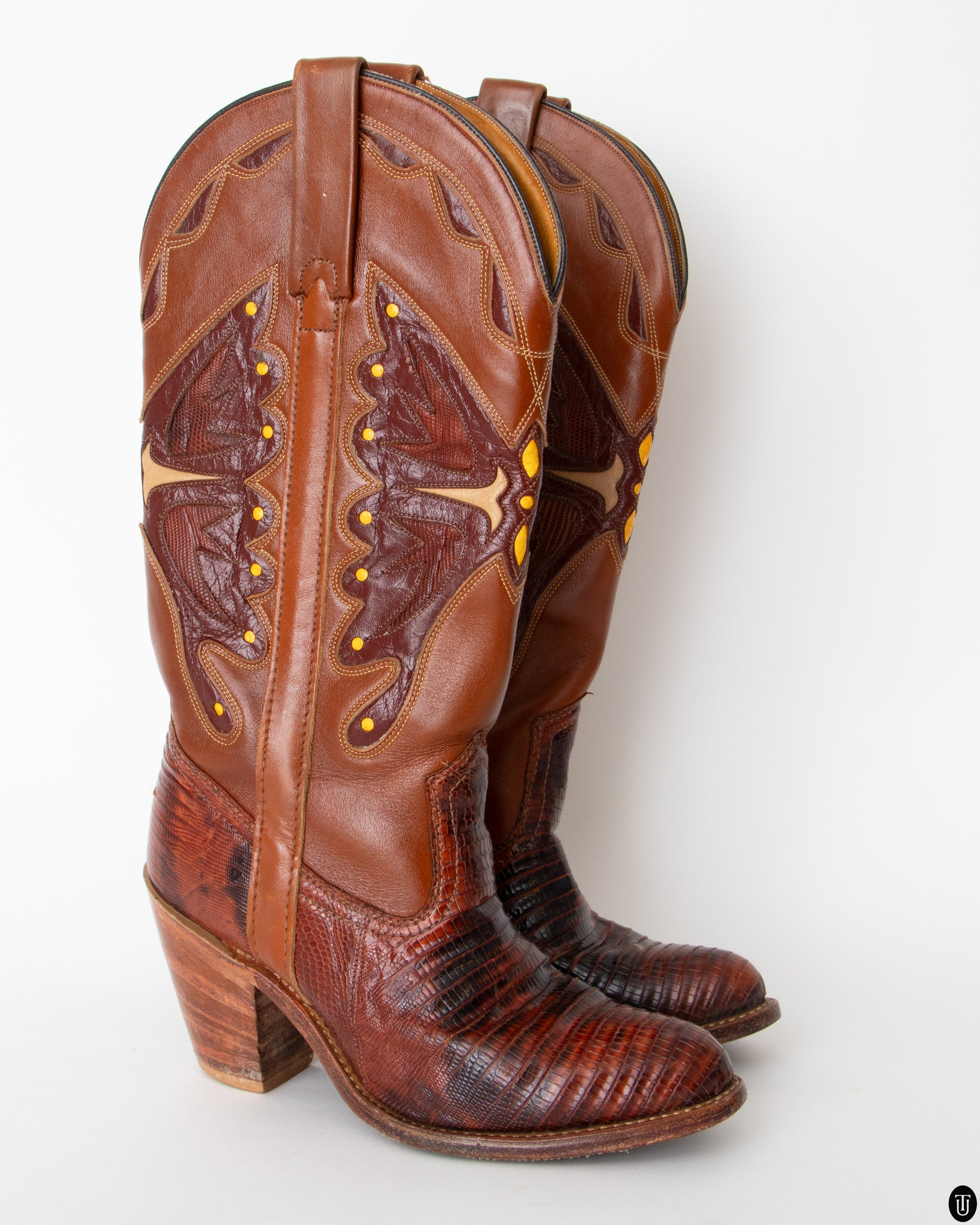 80s American Leather and Snakeskin Cowboy Boots