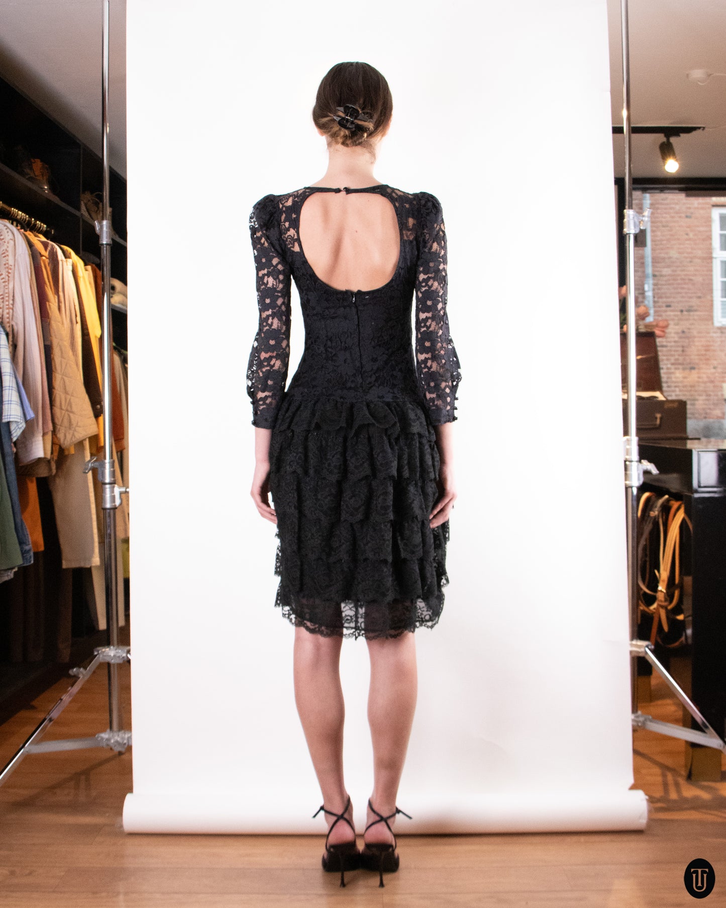 80's Ruffled Lace Party Dress S