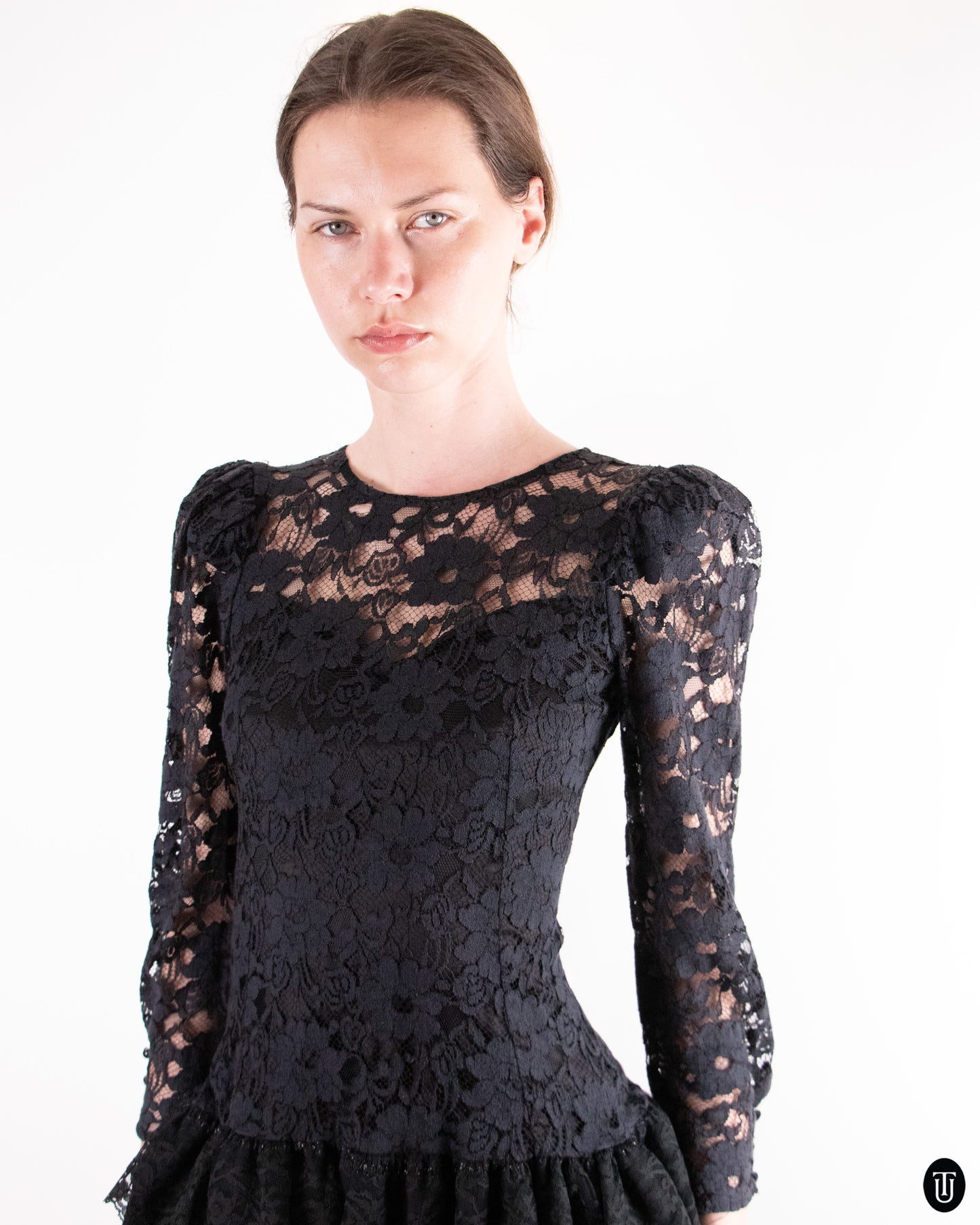 80's Ruffled Lace Party Dress S