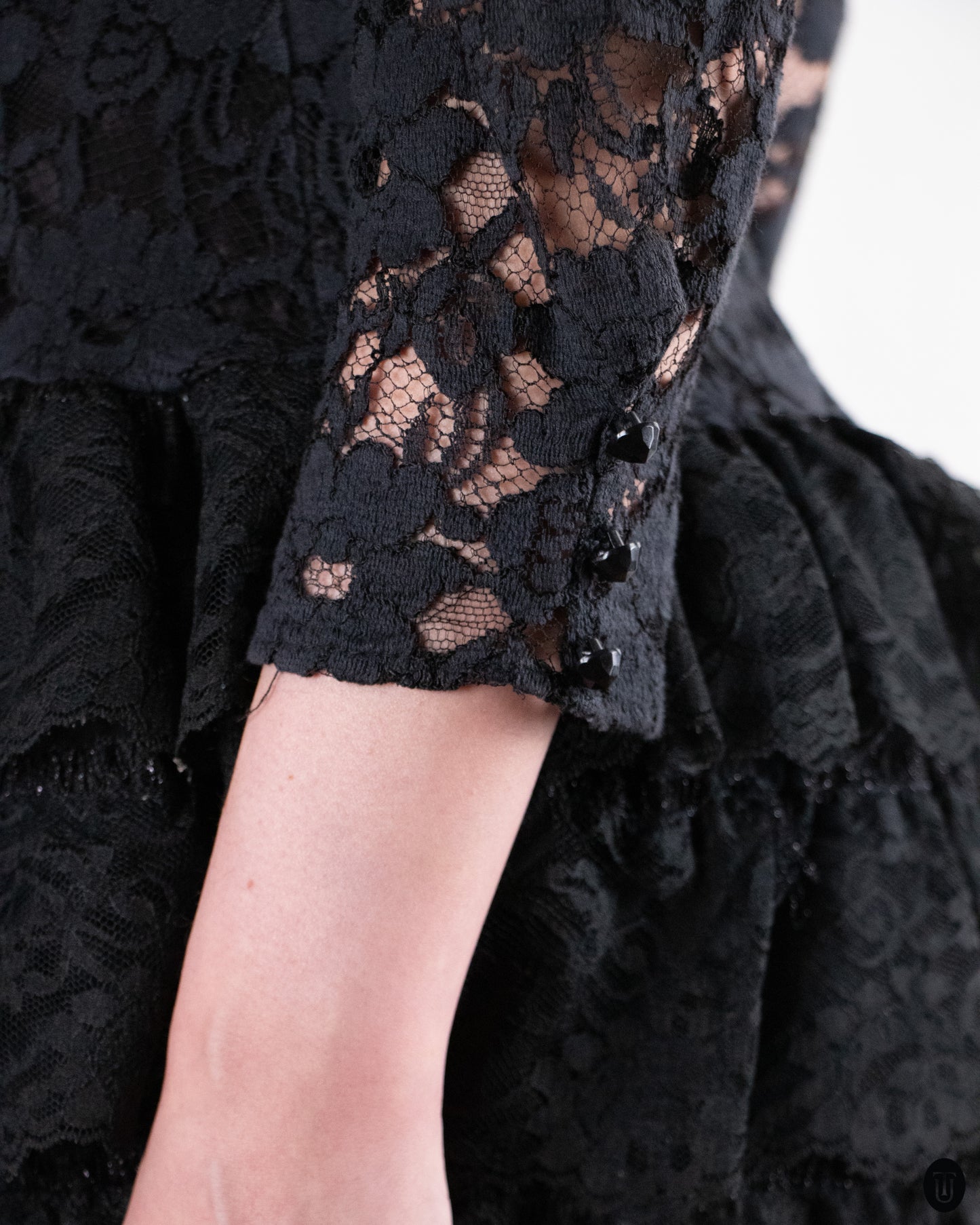 80's Ruffled Lace Party Dress S