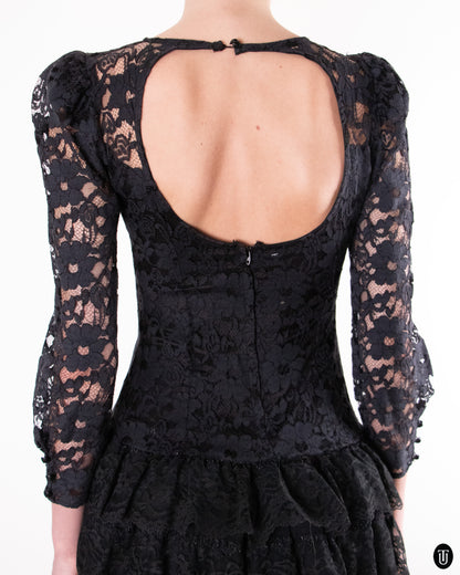 80's Ruffled Lace Party Dress S