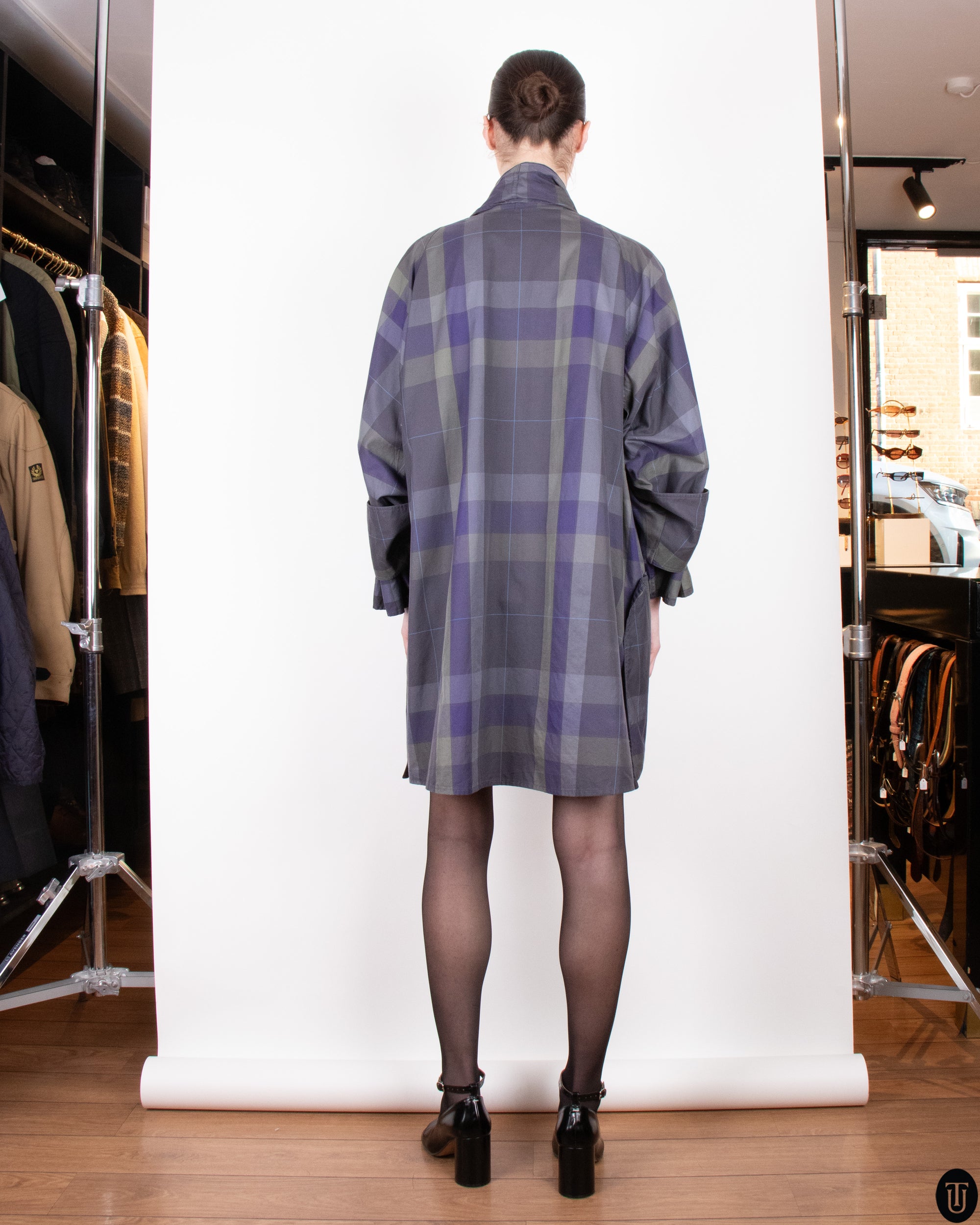 80's A.M Beretta Checkered Cropped Trench Coat M