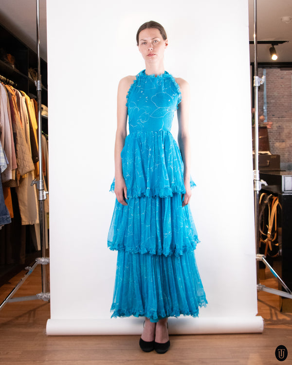 70's Valentino Boutique Tiered Evening Dress XS