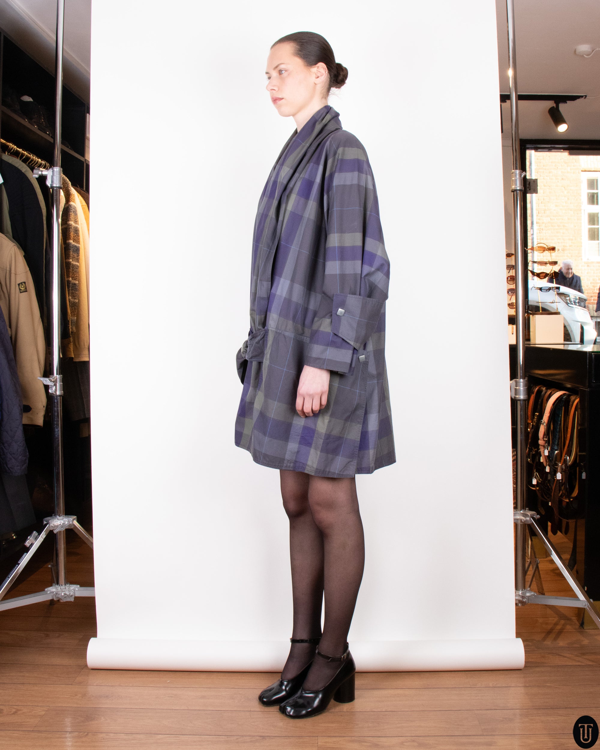 80's A.M Beretta Checkered Cropped Trench Coat M