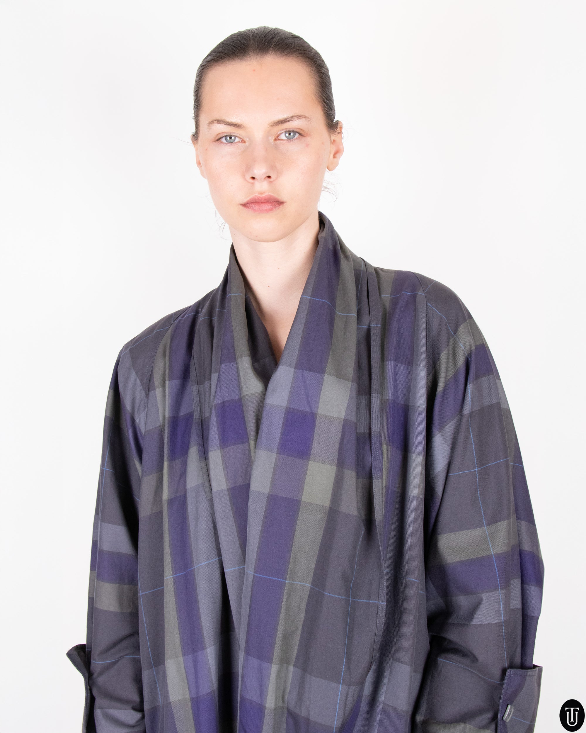 80's A.M Beretta Checkered Cropped Trench Coat M