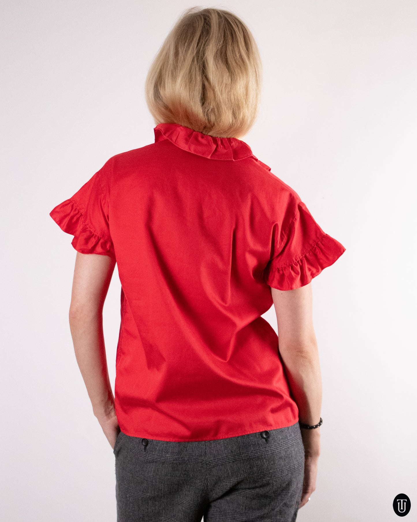 70's Red Yves Saint Laurent Cotton Blouse M