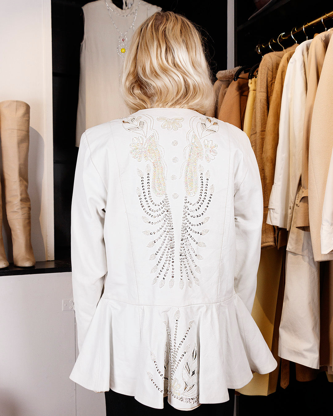 1980s Embellished Leather Jacket M