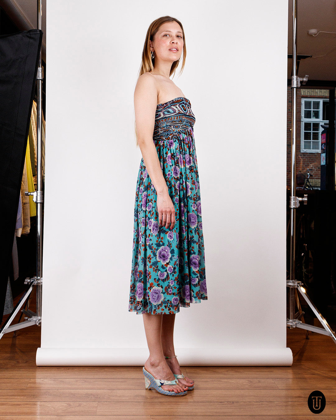 2000s Jean Paul Gaultier Floral Strapless Mesh Dress M
