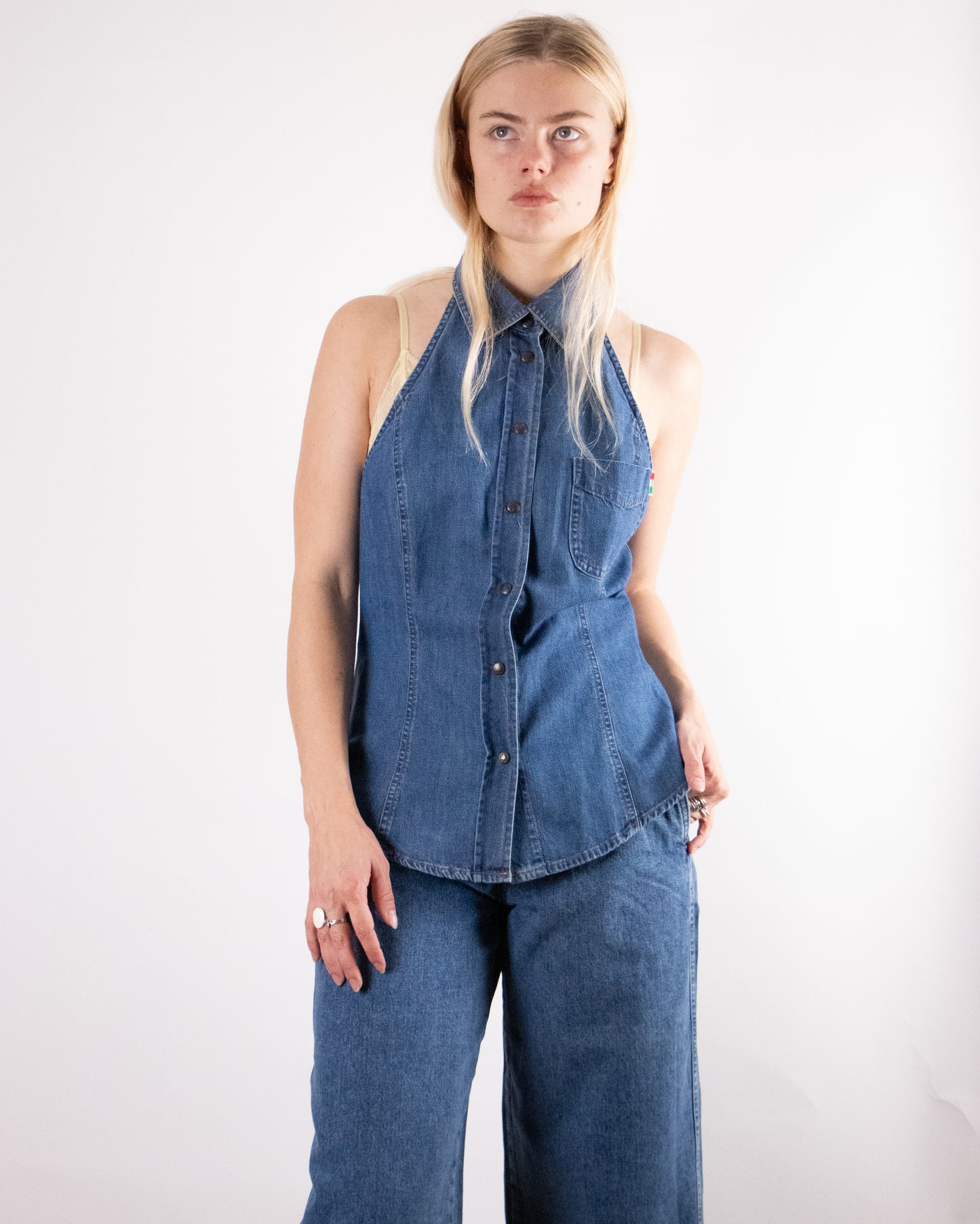 90's Moschino Denim Halter Top M