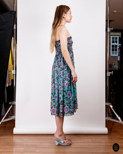 2000s Jean Paul Gaultier Floral Strapless Mesh Dress M