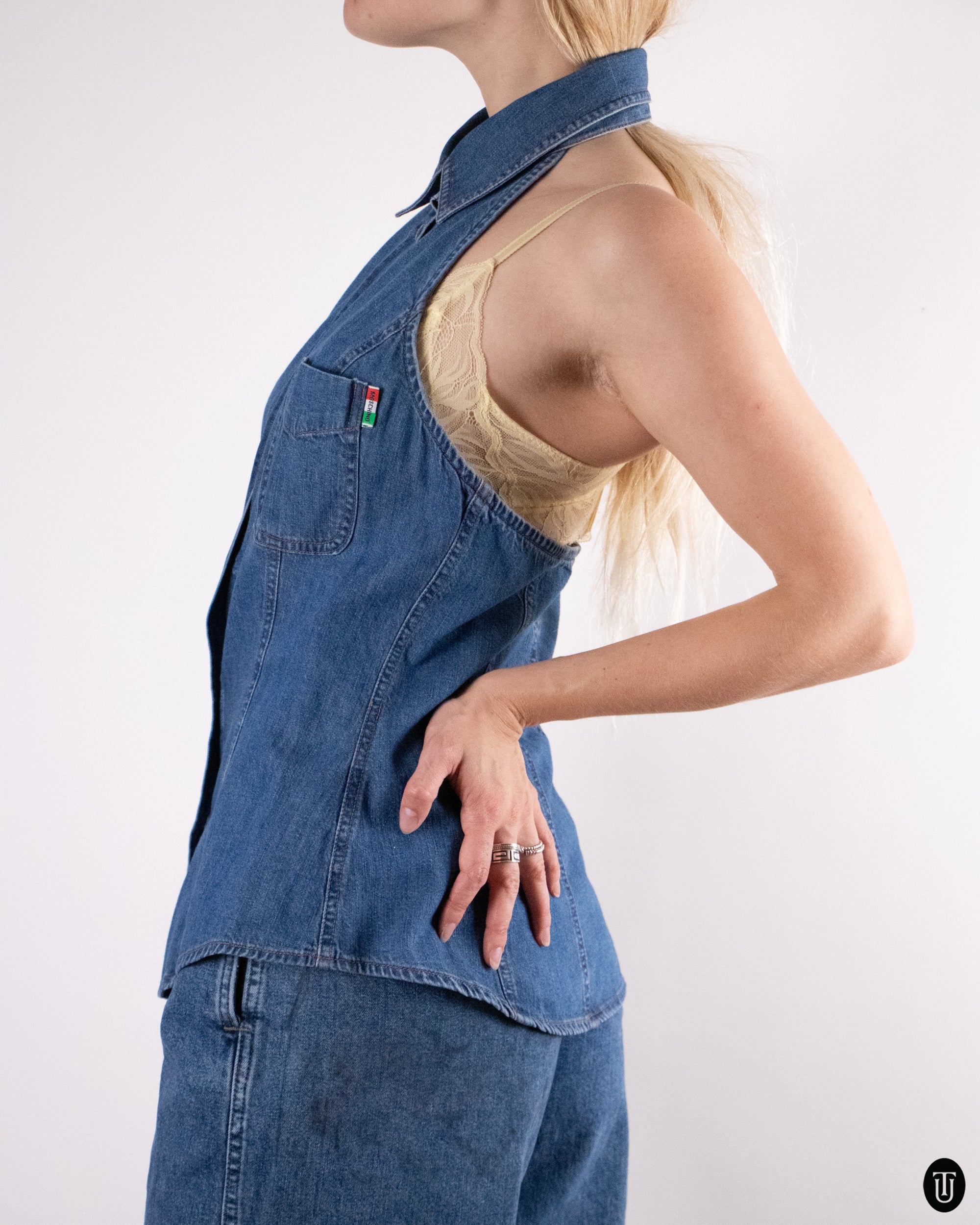 90's Moschino Denim Halter Top M