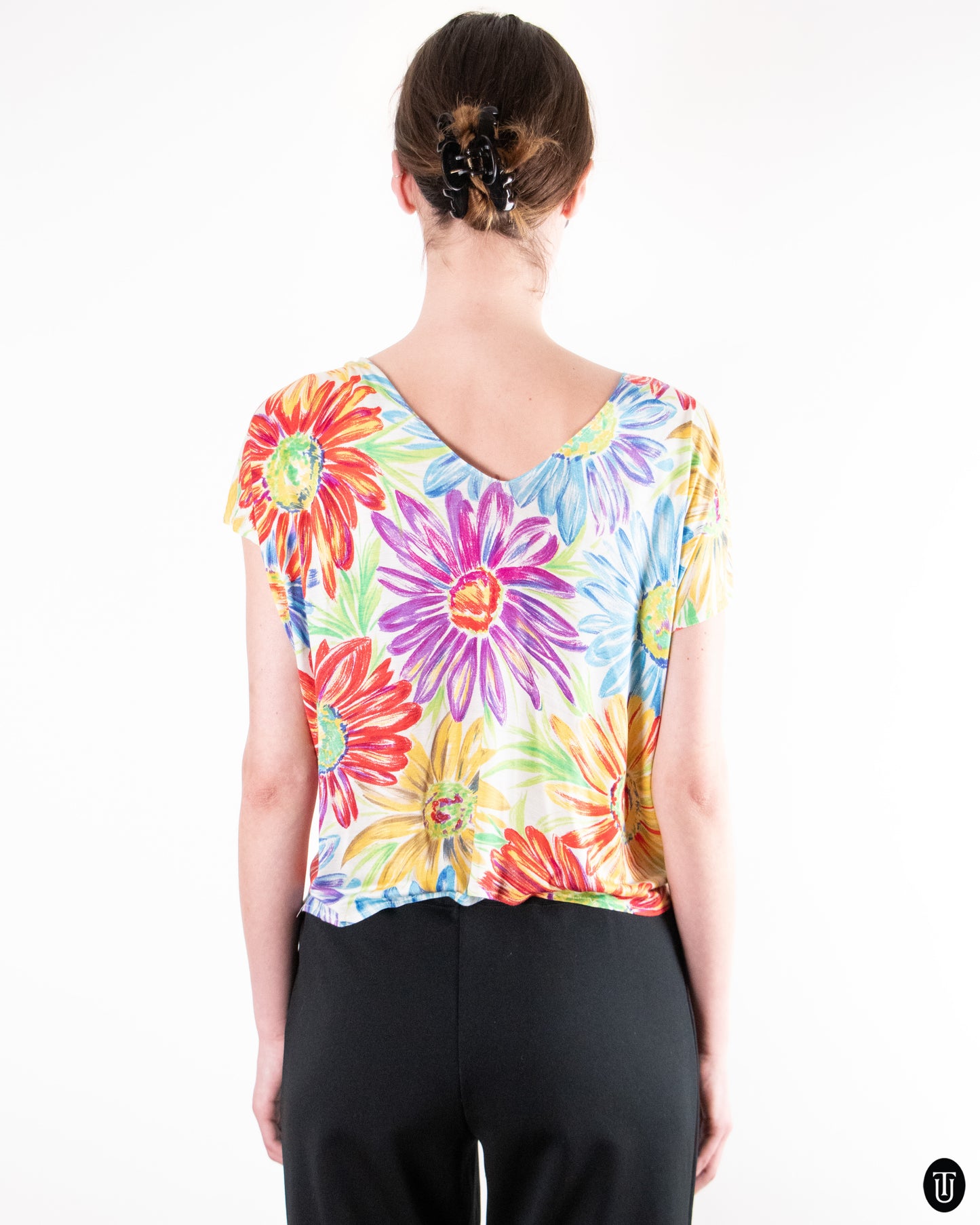 90's Blumarine Floral Silk Blend Crystal Top S