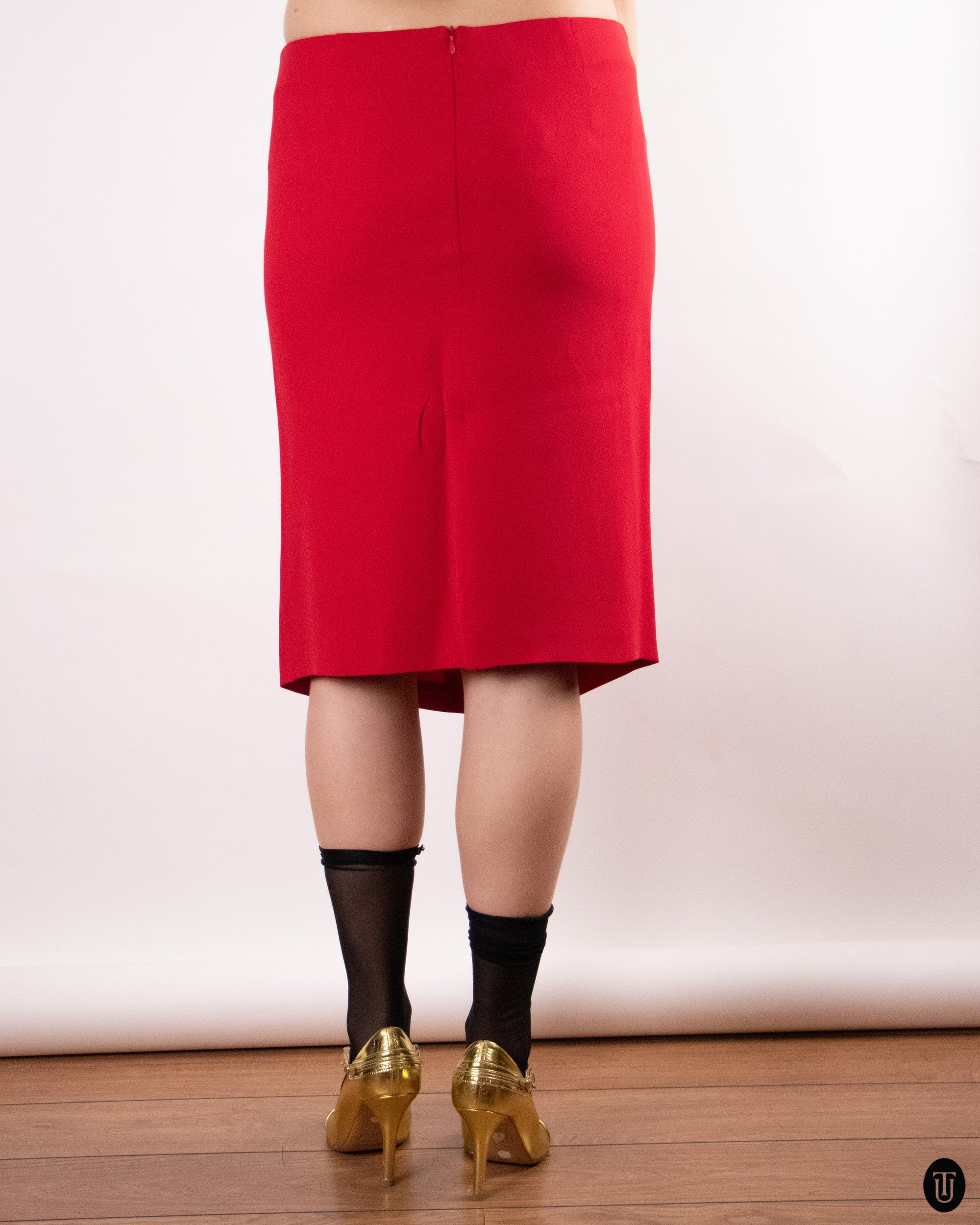 00's Giorgio Armani Red Silk Pencil Skirt M
