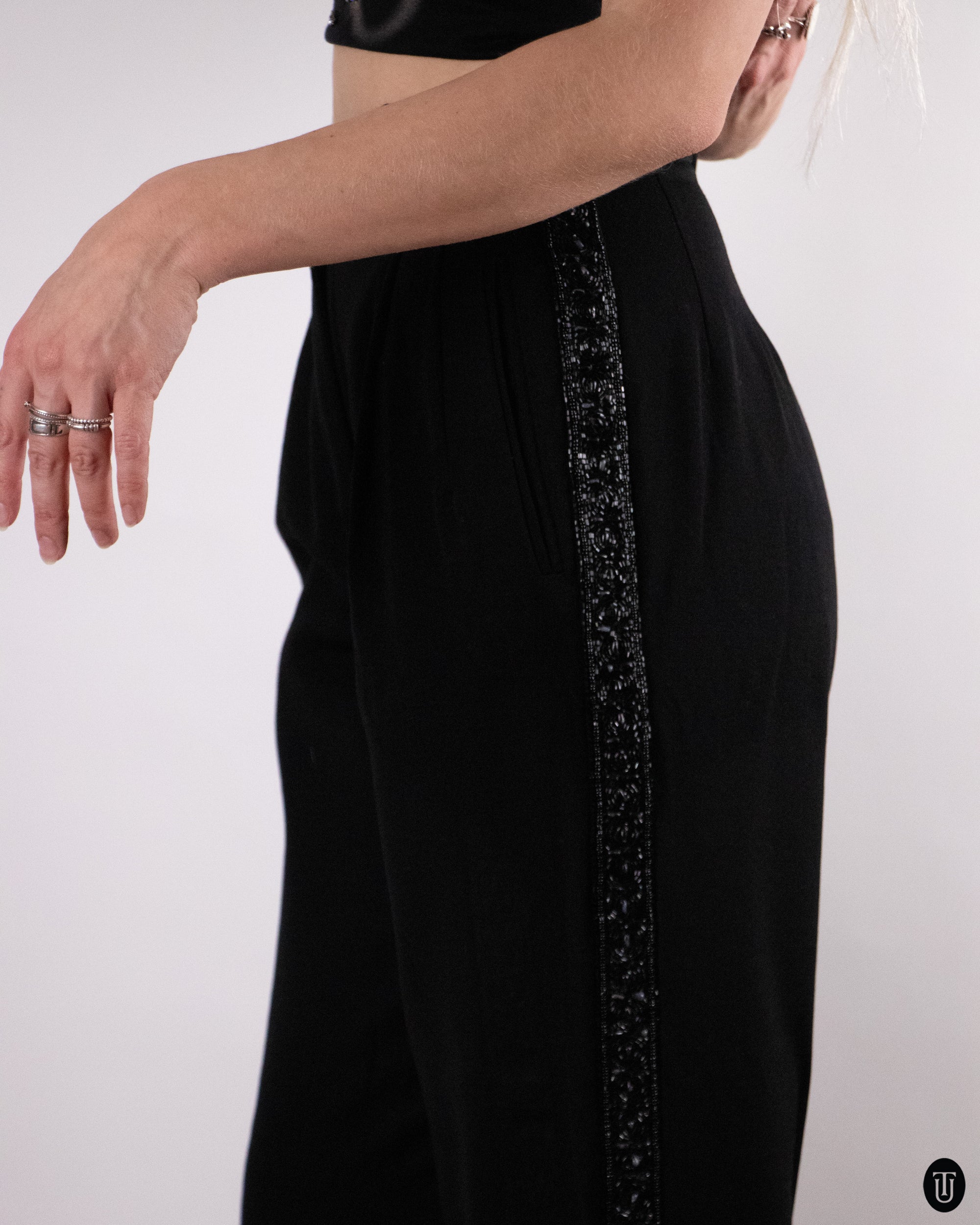 90's Valentino Wool Pants with Glitter Panels M