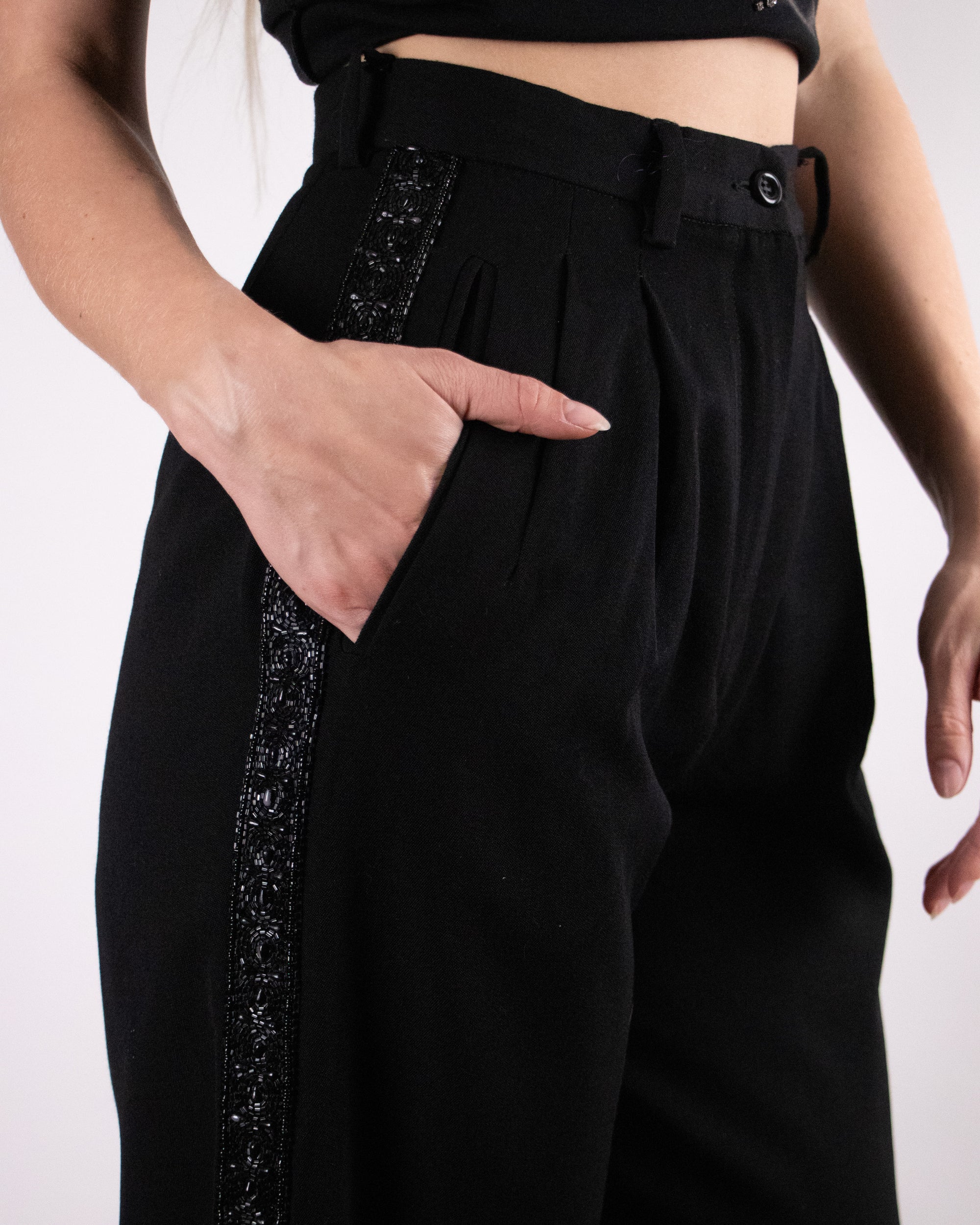 90's Valentino Wool Pants with Glitter Panels M