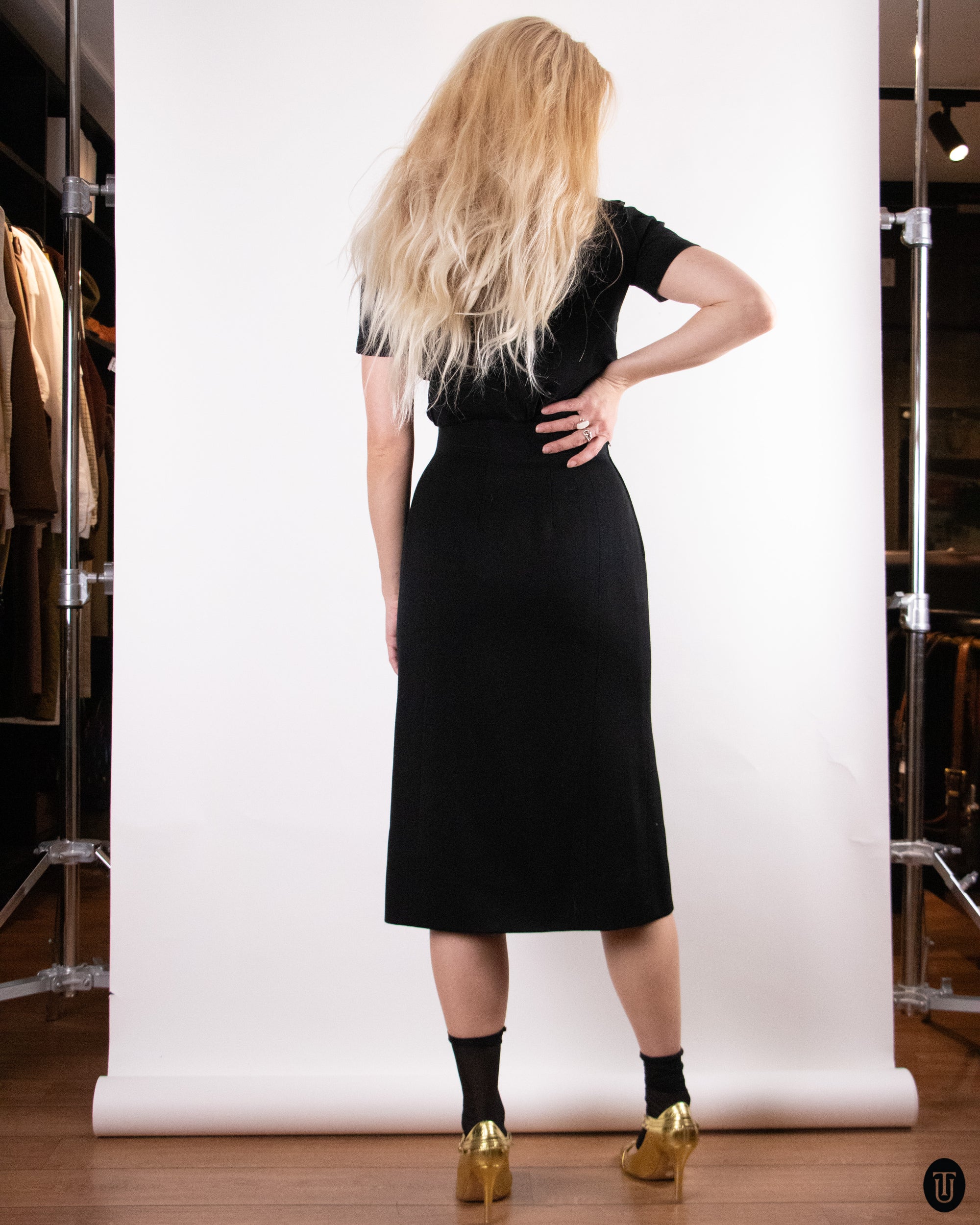 70's Celine Wool Soft Pleat Skirt XS