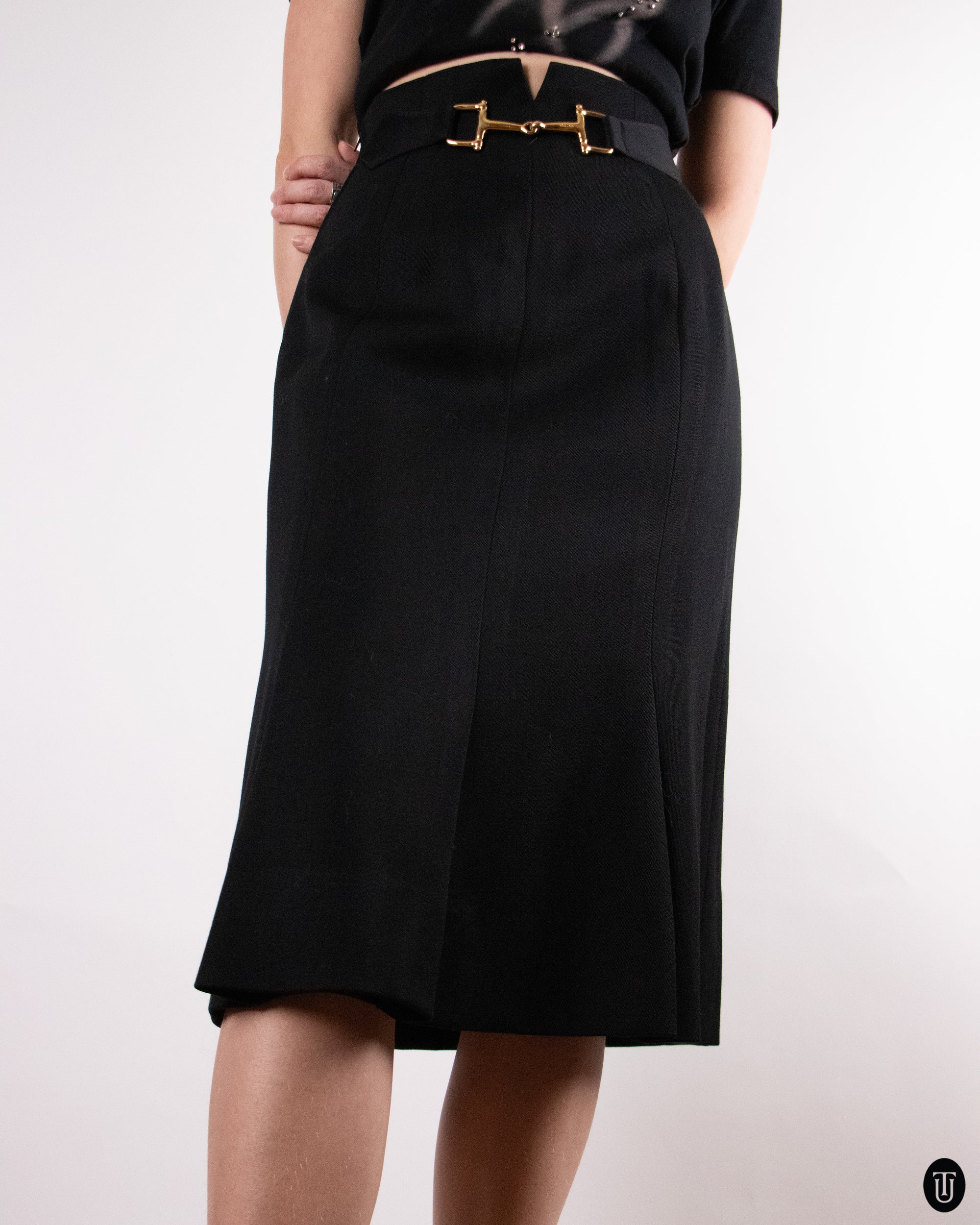 70's Celine Wool Soft Pleat Skirt XS