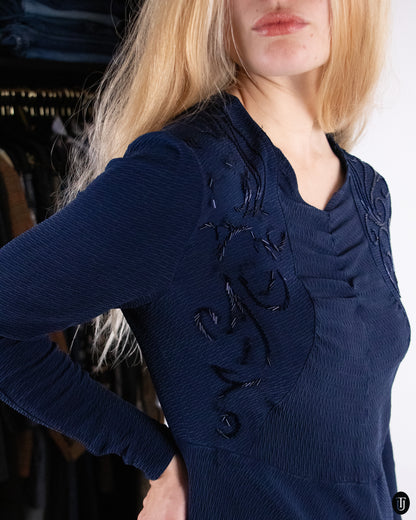 40's Vintage Blue Embellished Silk Gown M