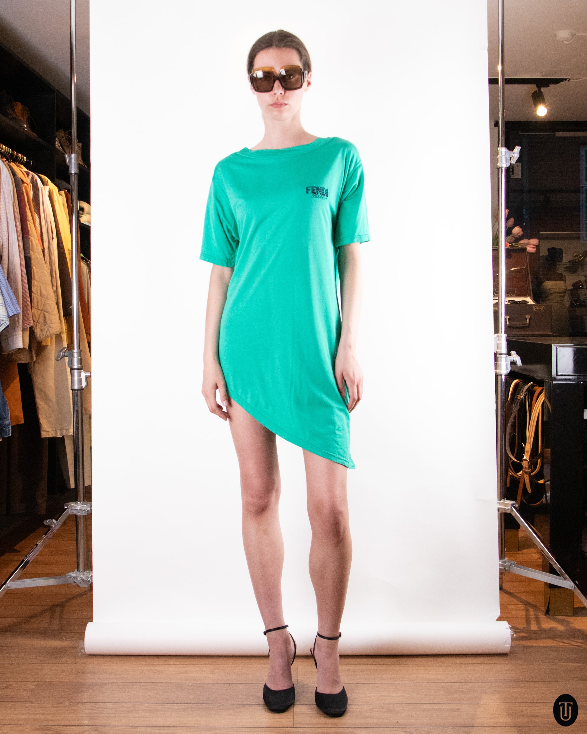 90's Fendi Turquoise Green Cotton T-shirt Dress S Time's Up Vintage 90's Fendi Turquoise Green Cotton T-shirt Dress S Time's Up Vintage