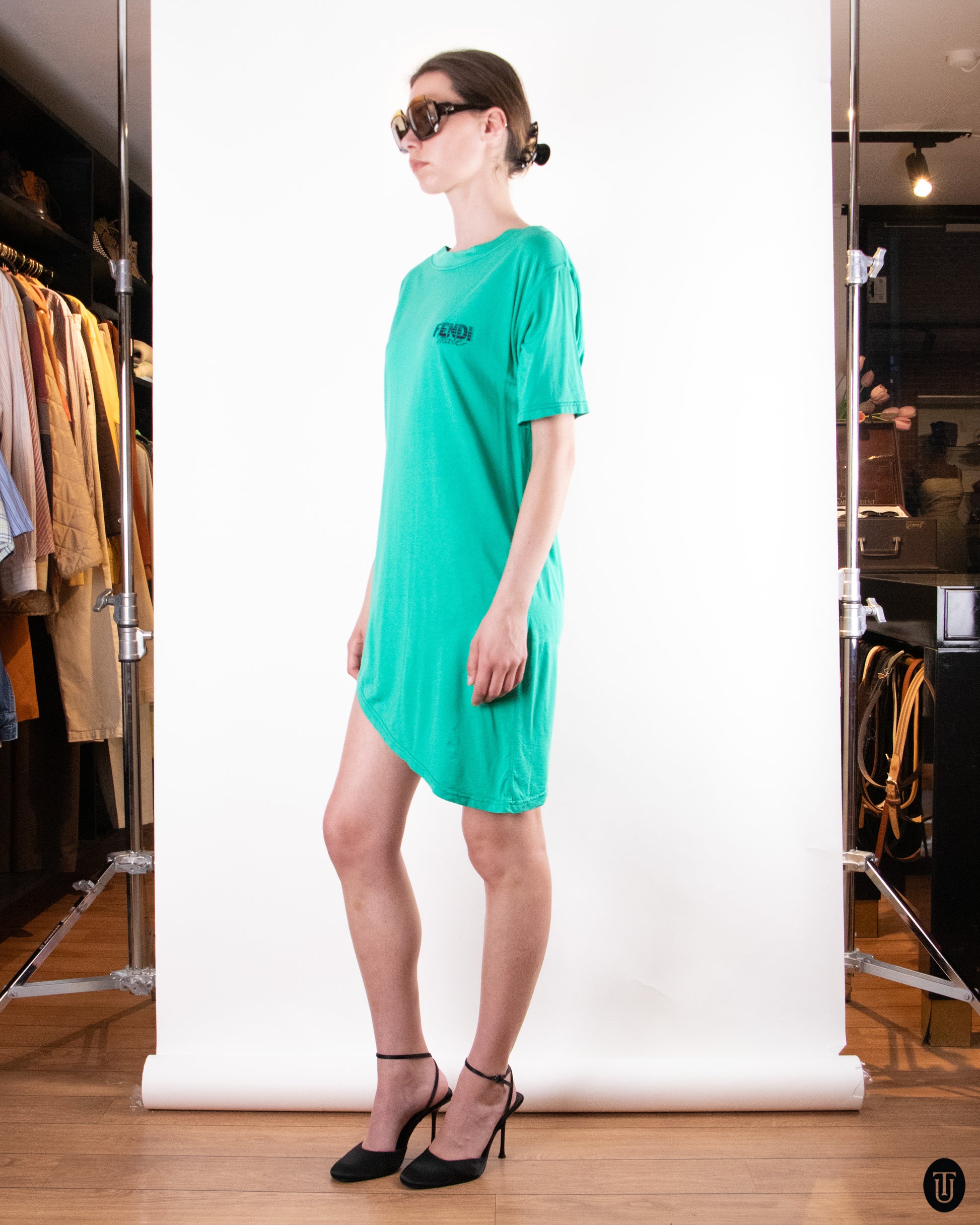 90's Fendi Turquoise Green Cotton T-shirt Dress S – Time's Up Vintage