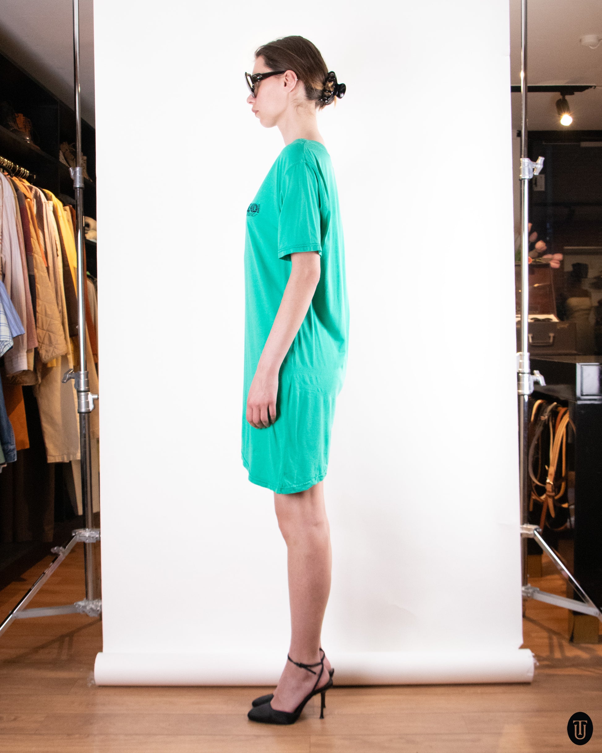 90's Fendi Turquoise Green Cotton T-shirt Dress S Time's Up Vintage 90's Fendi Turquoise Green Cotton T-shirt Dress S Time's Up Vintage