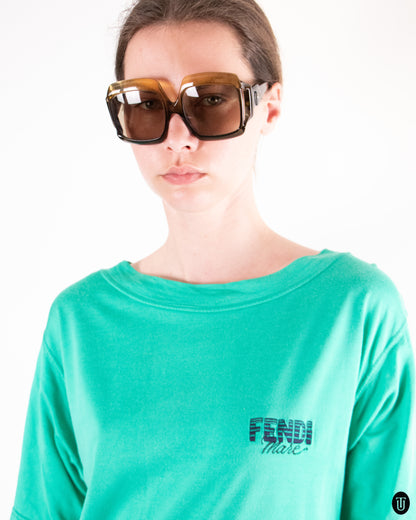 90's Fendi Turquoise Green Cotton T-shirt Dress S