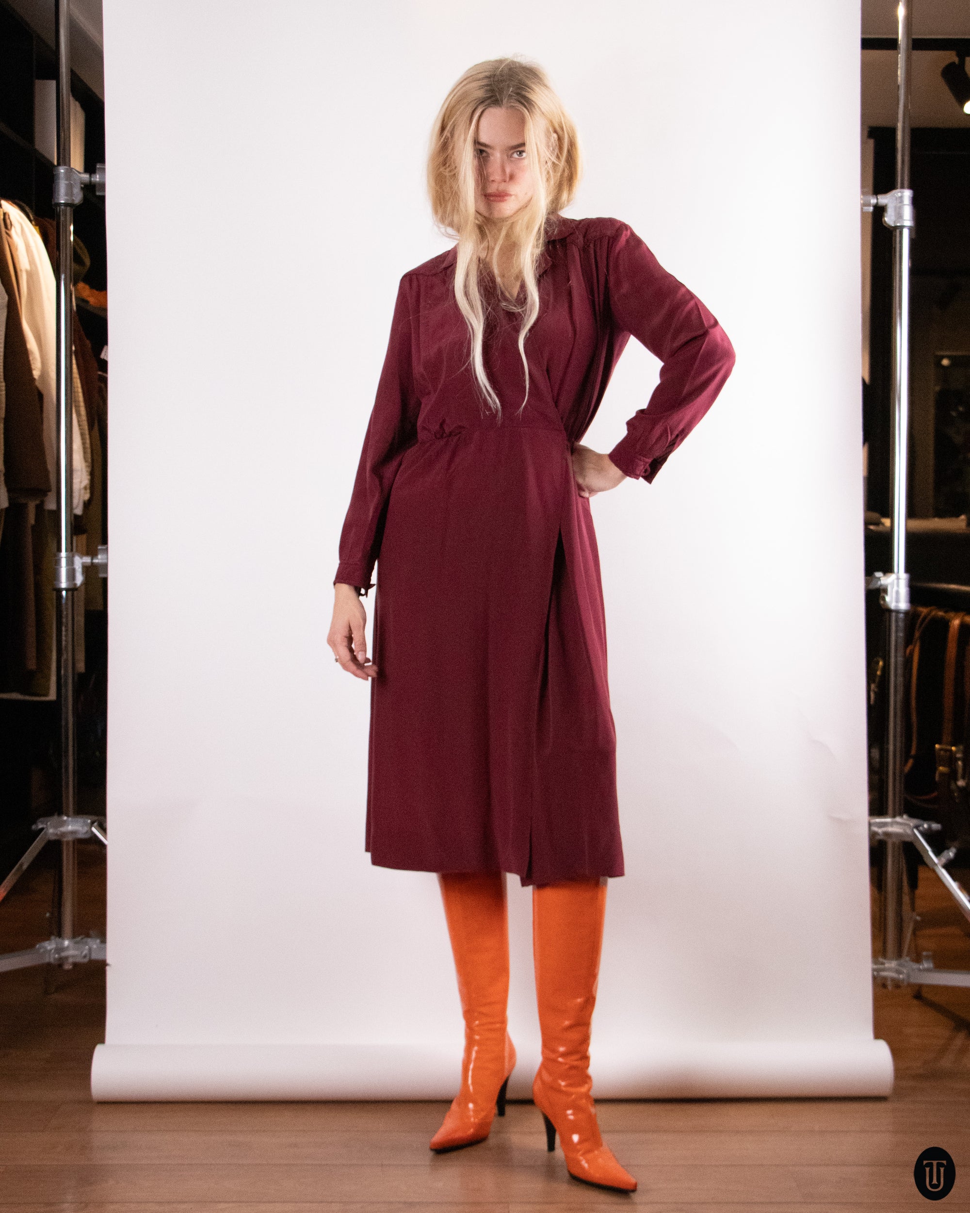 80's Salvatore Ferragamo Burgundy Silk Dress M