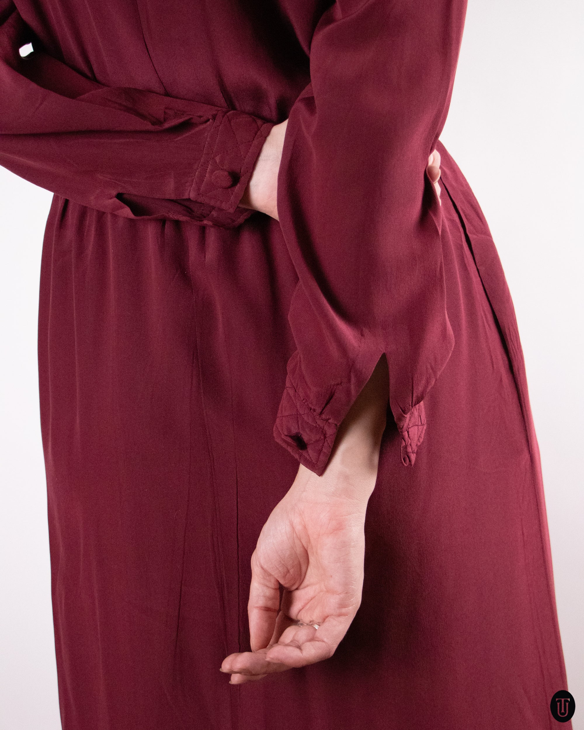 80's Salvatore Ferragamo Burgundy Silk Dress M