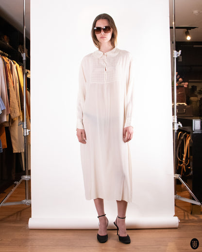 50's White Silk Dress L