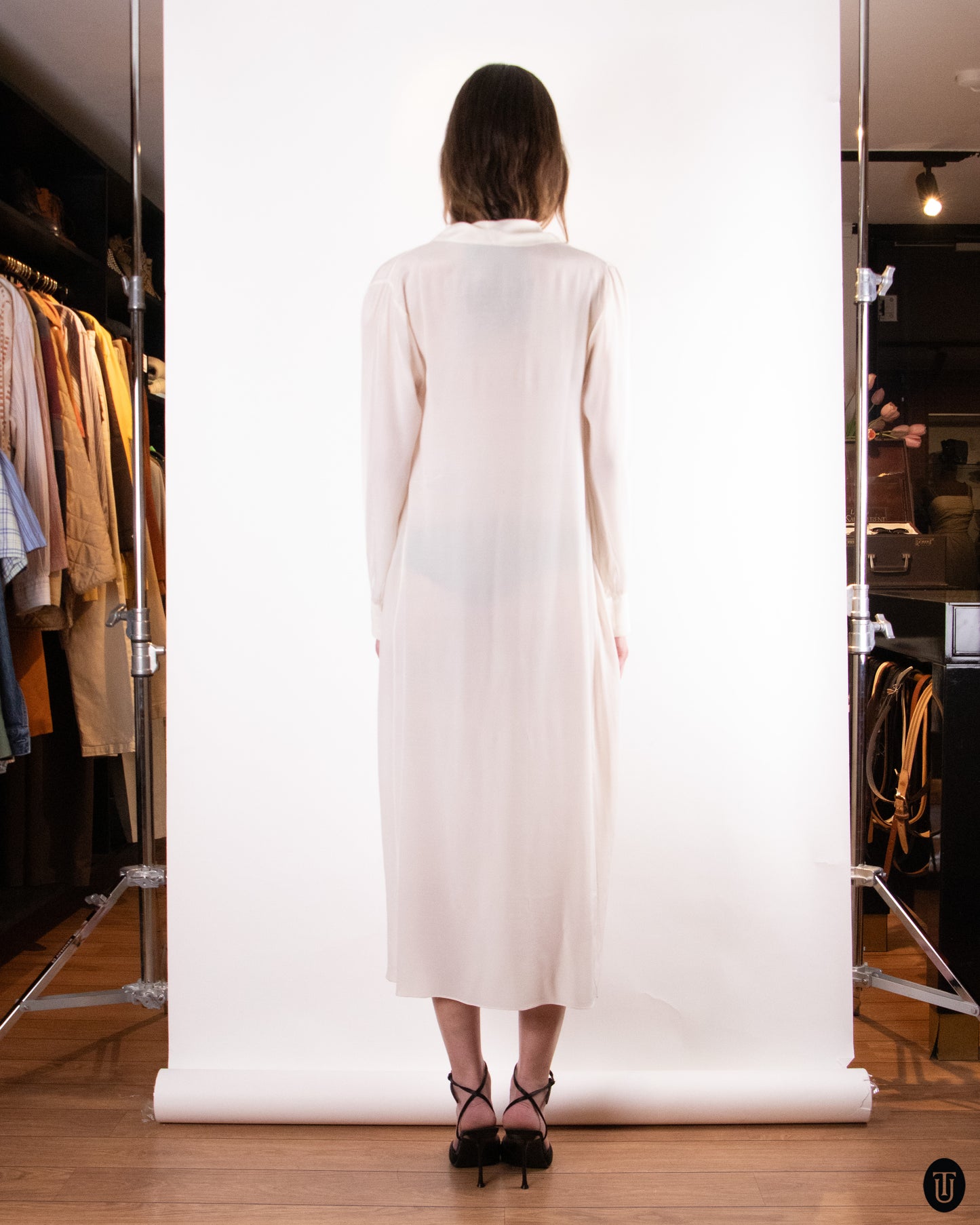 50's White Silk Dress L