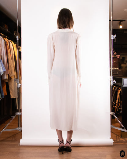 50's White Silk Dress L
