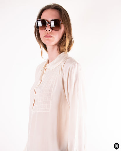 50's White Silk Dress L