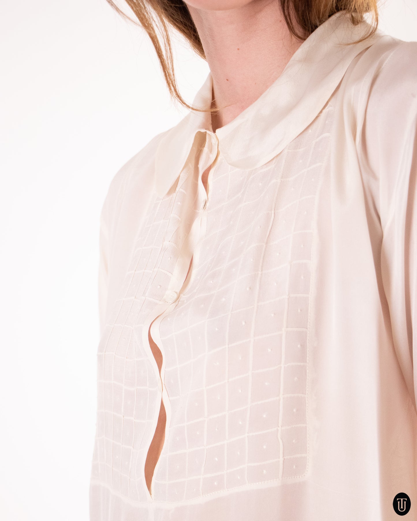 50's White Silk Dress L
