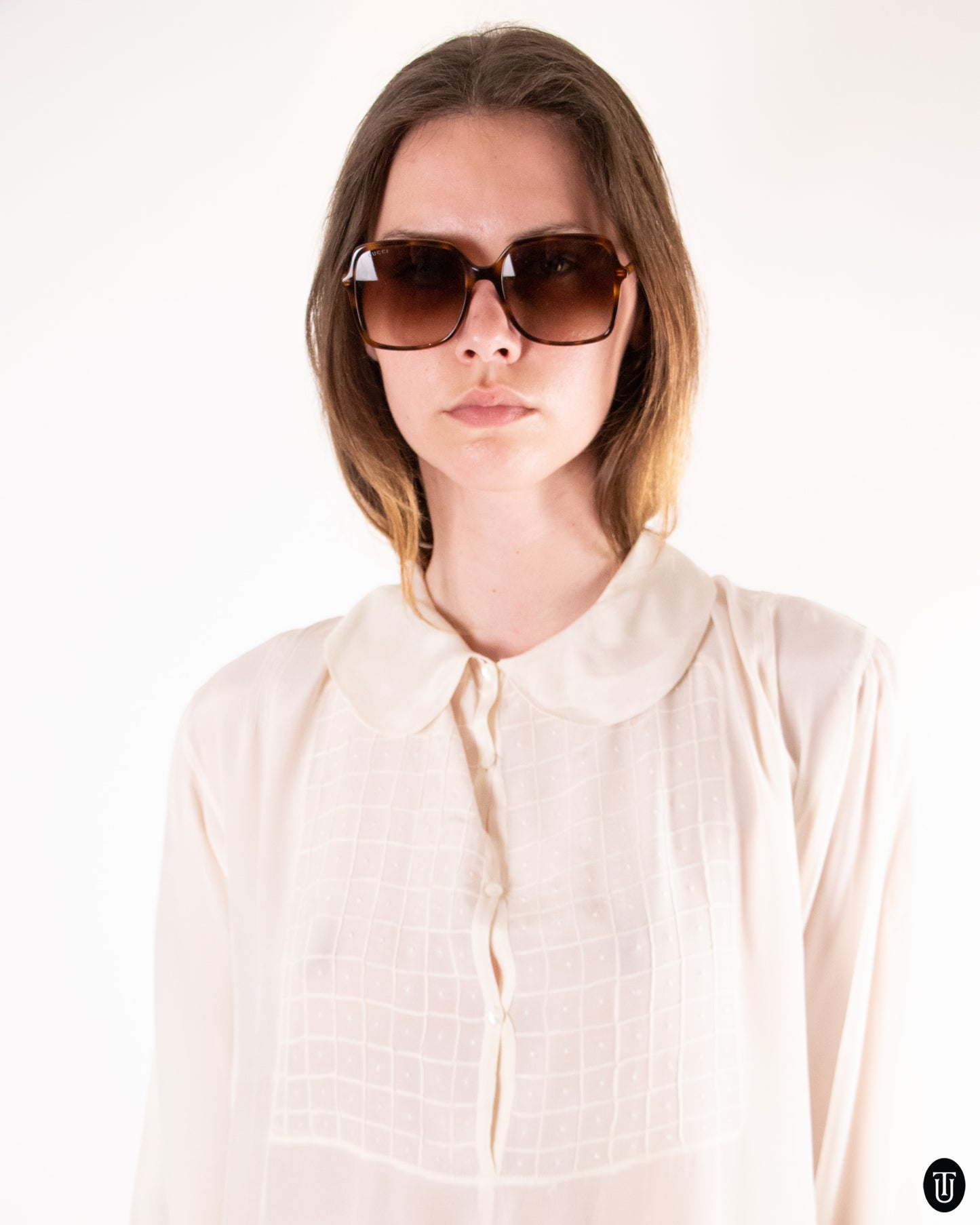 50's White Silk Dress L