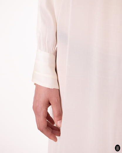 50's White Silk Dress L
