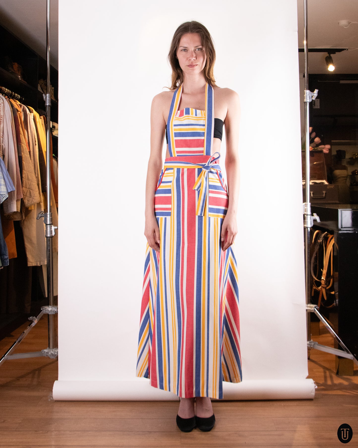 70's En Rikke Model Striped Apron Dress M