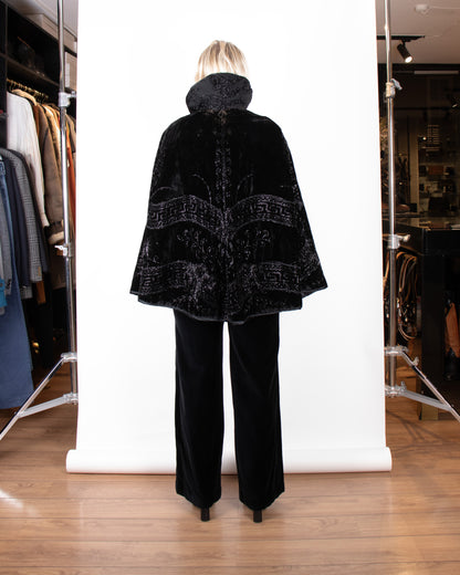 Rare 1890s Victorian Black Embellished Silk Velvet Cape M