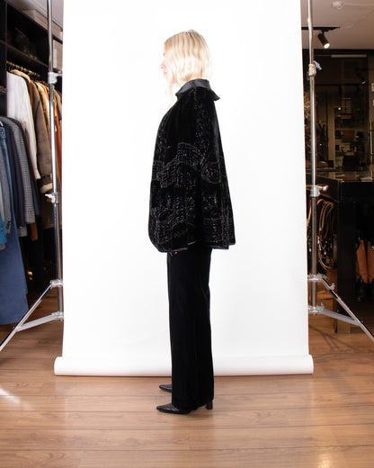 Rare 1890s Victorian Black Embellished Silk Velvet Cape M