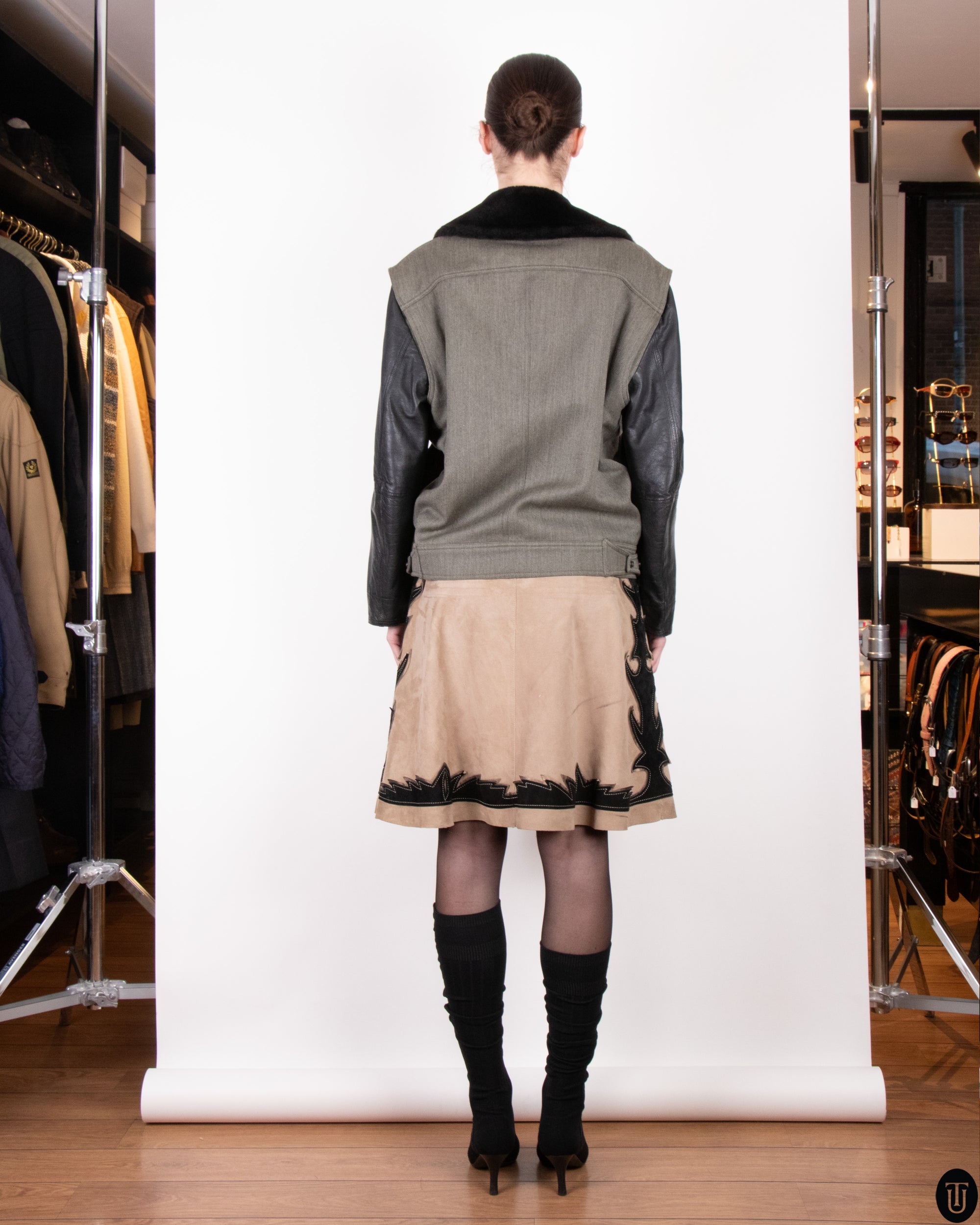 90s Gianfranco Ferre Twill and Leather Moto Jacket M